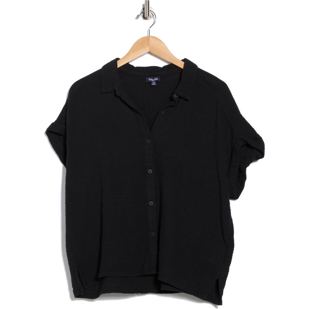 Splendid Cotton Gauze Button-up Shirt In Black