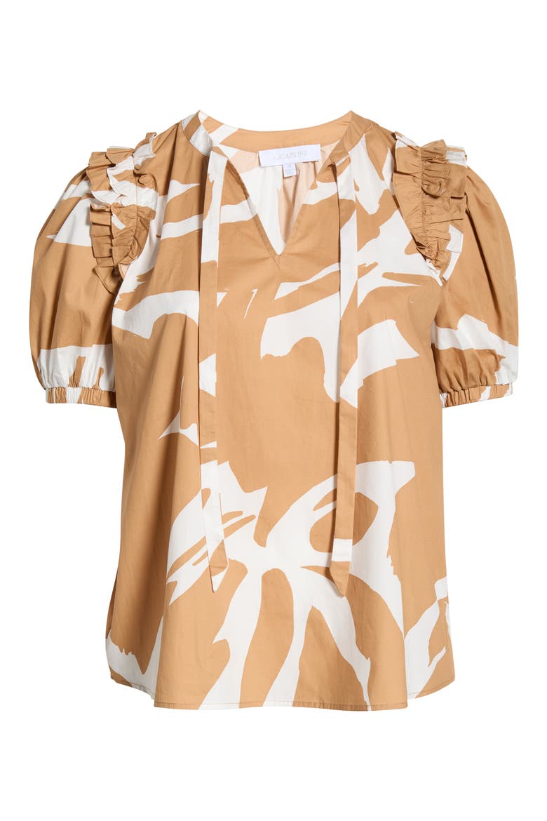 Hazel Abstract Noche Tie Neck Top, Alternate, color, CAMEL-MULTI