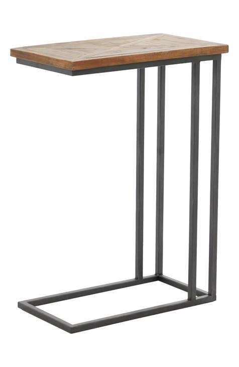 Black Metal Rustic Accent Table with Brown Wood Top