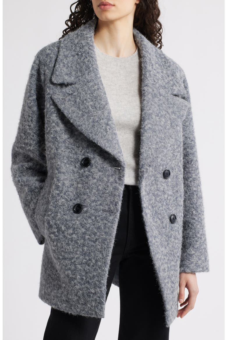 Double Breasted Brushed Felt Coat, Alternate, color, GREY/ BLACK