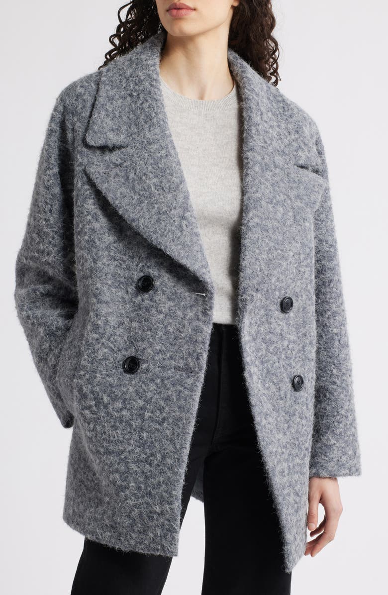 Bernardo Double Breasted Brushed Felt Coat, Alternate, color, Grey/ Black