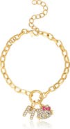 Hello Kitty Initial Crystal Charm Bracelet, Gold-Tone, Adjustable