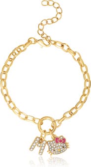 Hello Kitty Initial Crystal Charm Bracelet, Gold-Tone, Adjustable