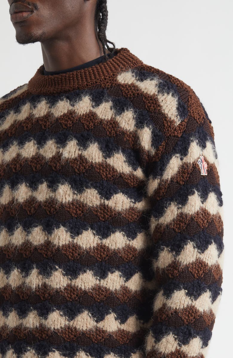 Moncler Wool Blend Crewneck Sweater, Alternate, color, Beige/ Blue/ Brown