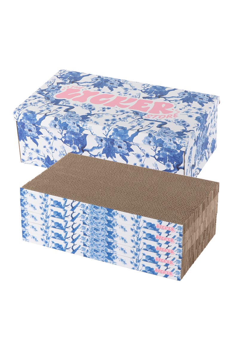Naomi Modern Cardboard Reversible Cat Scratcher Pad in Box with Catnip, Alternate, color, Blue/White
