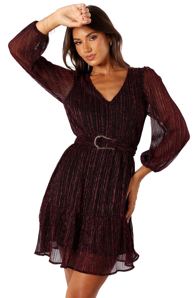 Petal & Pup Glimmer Metallic Belted Long Sleeve Dress, Alternate, color, Pink