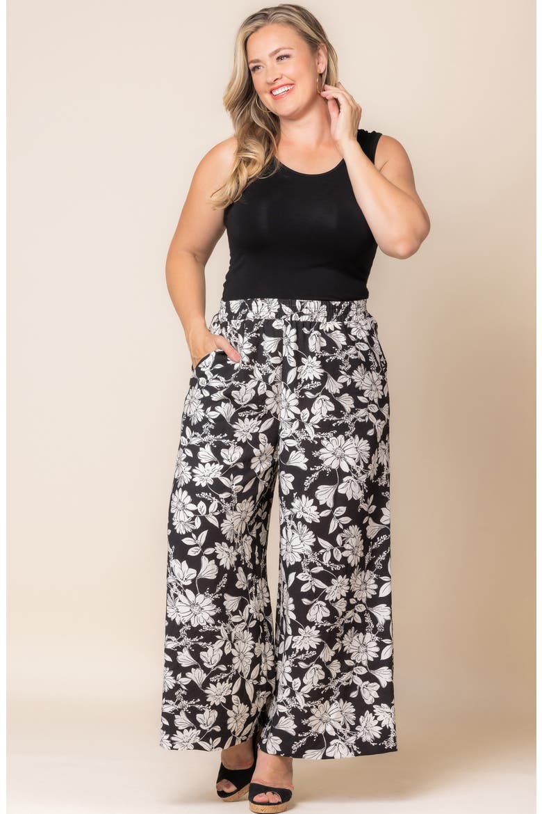 Eva Wide Leg Palazzo Pants, Alternate, color, BLACK AND WHITE FLORALS
