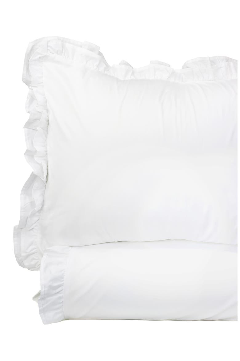 Percale Cotton Double Ruffle Duvet Set, Main, color, WHITE/ WHITE