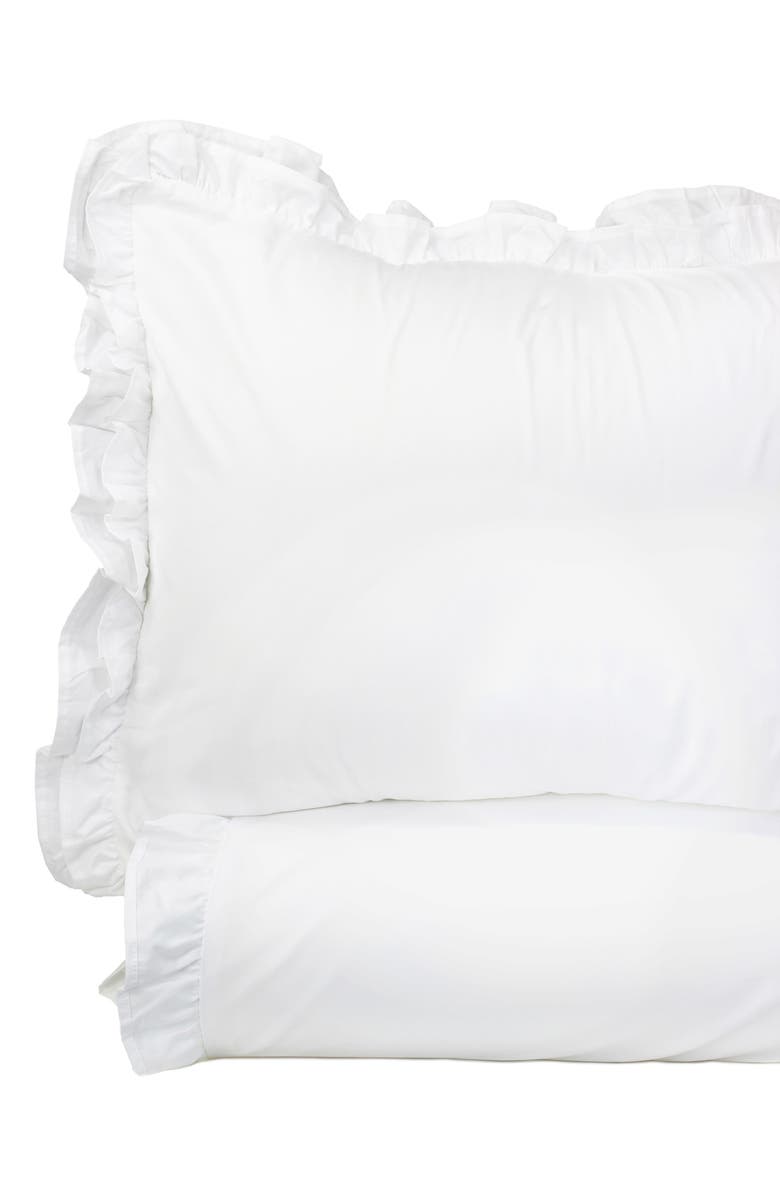 MELANGE HOME Percale Cotton Double Ruffle Duvet Set, Main, color, White/ White