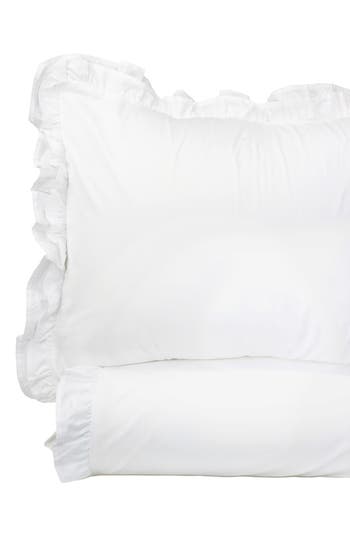 Melange Home Percale Cotton Double Ruffle Duvet Set In White