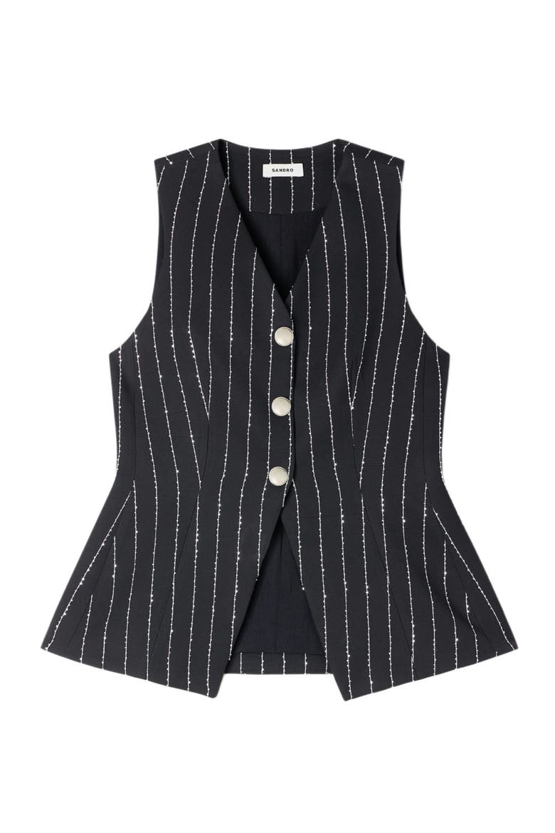 Sequinned striped vest, Alternate, color, Black / white