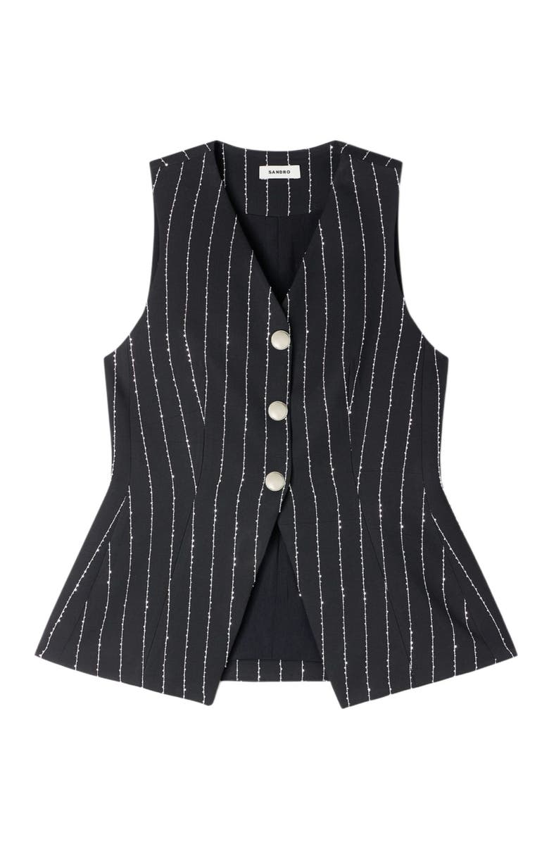 SANDRO Sequinned striped jacket, Alternate, color, Black / White