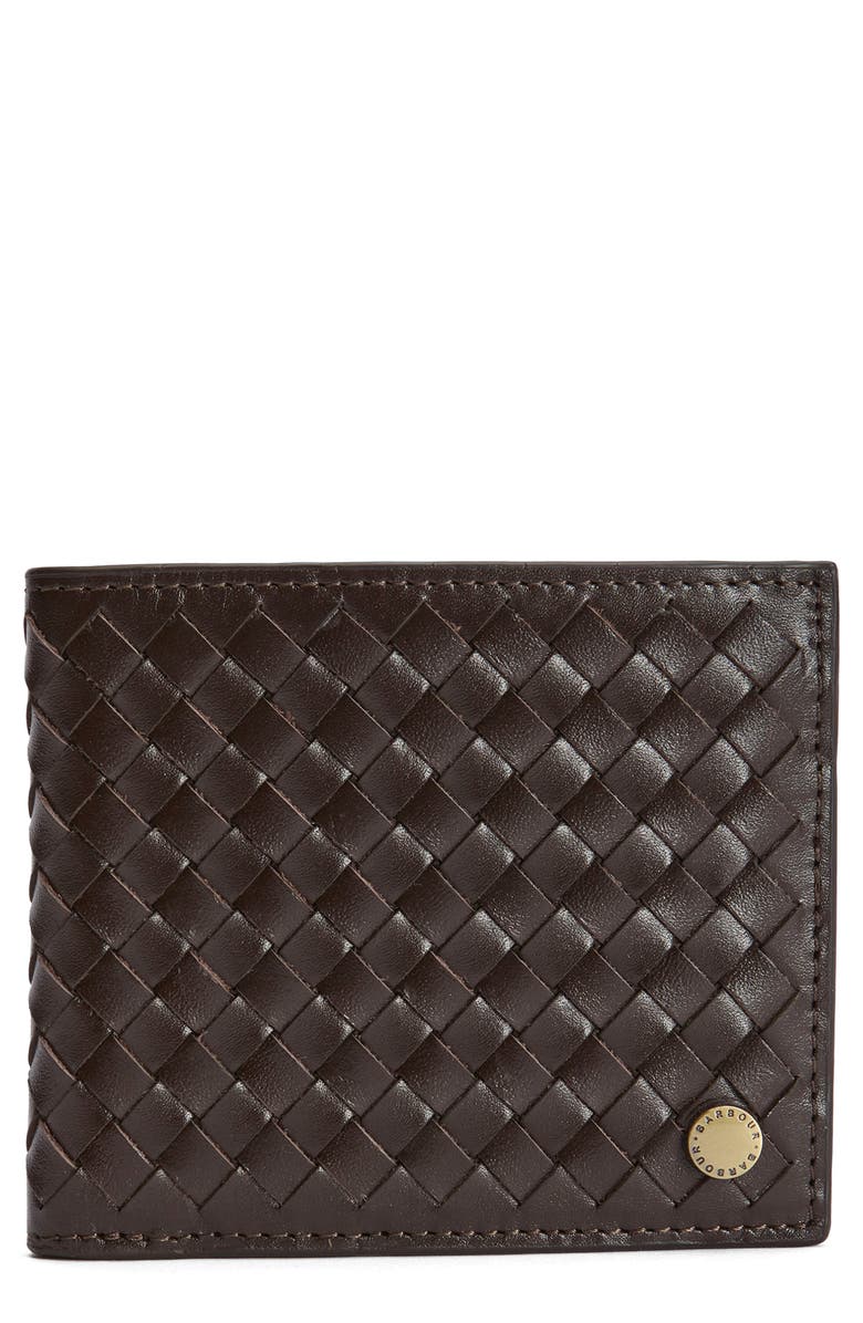 Barbour Farne RFID Woven Leather Bifold Wallet, Main, color, Brown