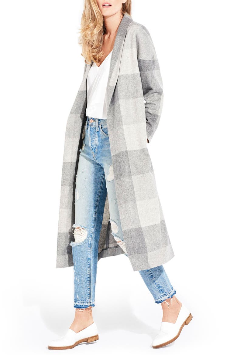 The Robe Wool Long Coat, Alternate, color, GREY PLAID