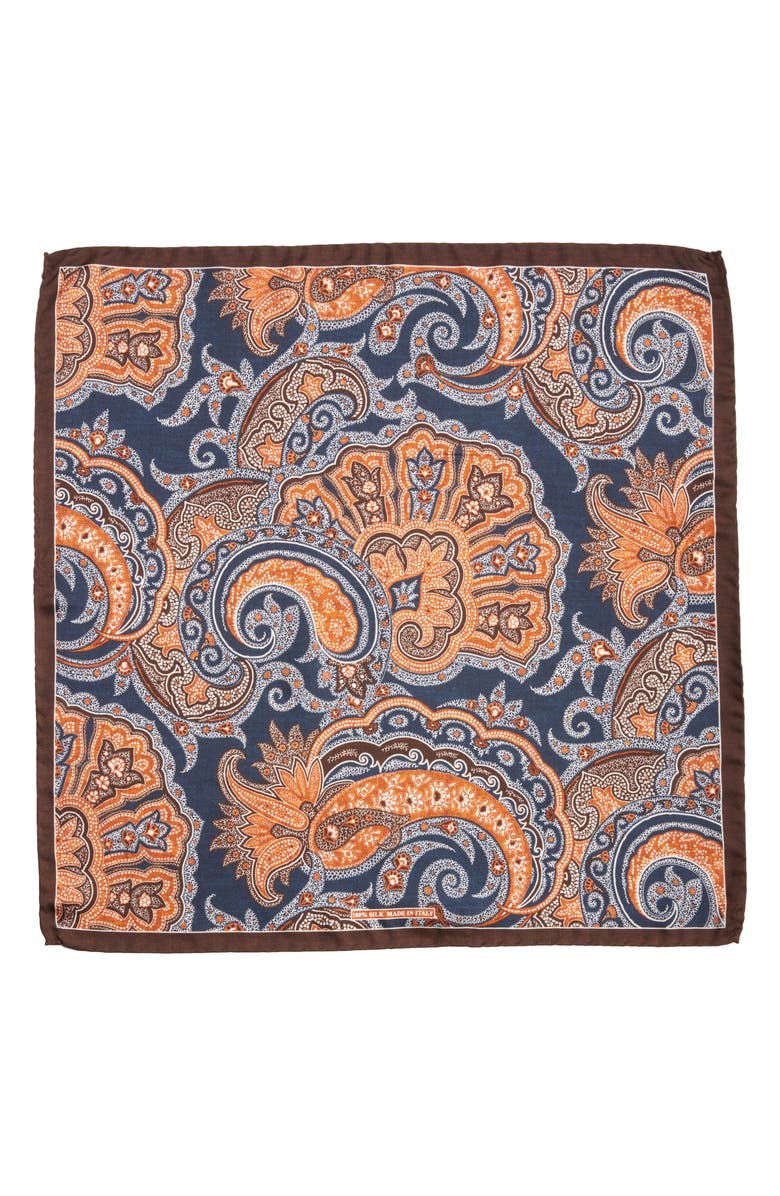 Nordstrom Paisley Silk Pocket Square, Alternate, color, Navy