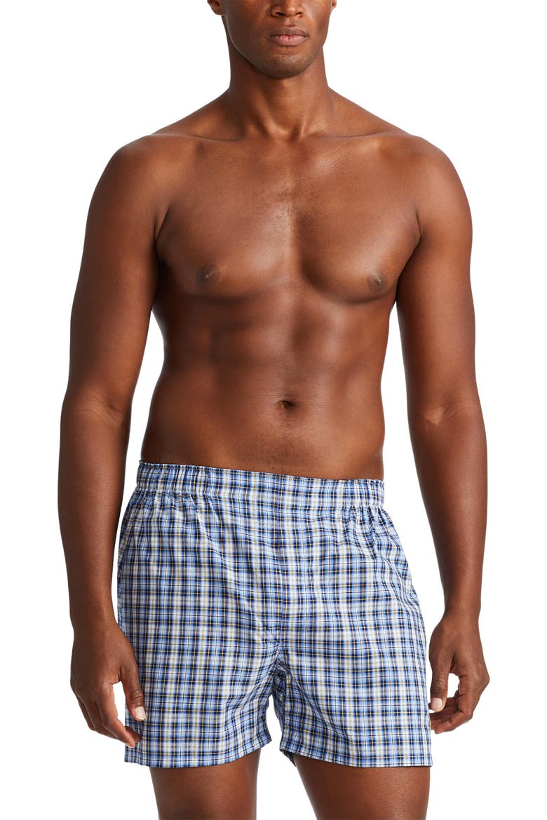 Assorted 5-Pack Woven Cotton Boxers, Alternate, color, NAVY