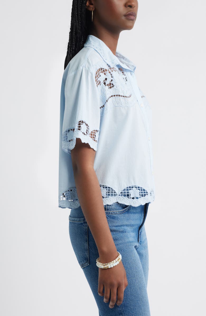 Treasure & Bond Embroidered Cutwork Cotton Camp Shirt, Alternate, color, Blue Skyway