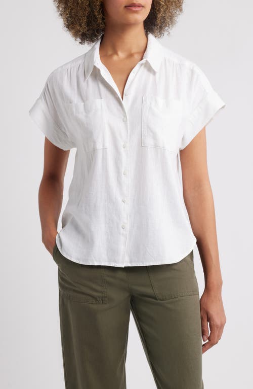 Caslonr Caslon(r) Linen Blend Short Sleeve Button-up Shirt In White