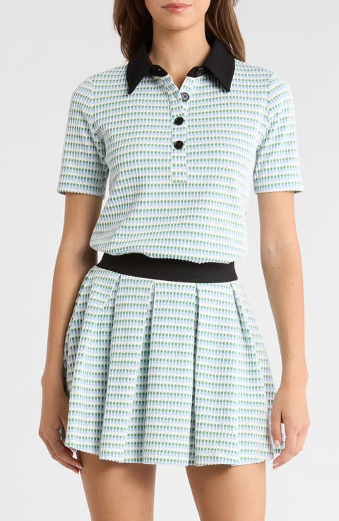 Charlie Contrast Collar Geo Print Top
