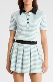 MAUDE CLUB Charlie Contrast Collar Geo Print Top