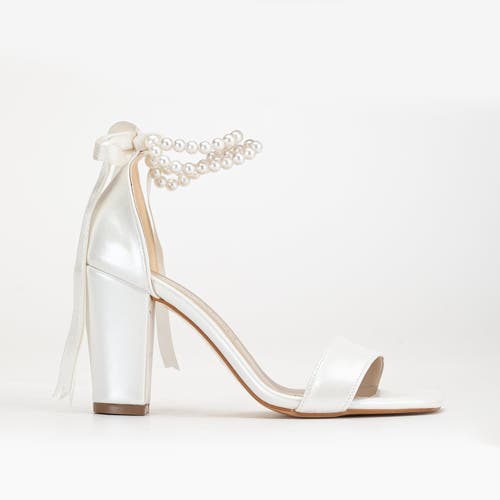 Forever & Always Shoes Melissa Block Heels Sandals With Pearls In Ivory Faux Leather