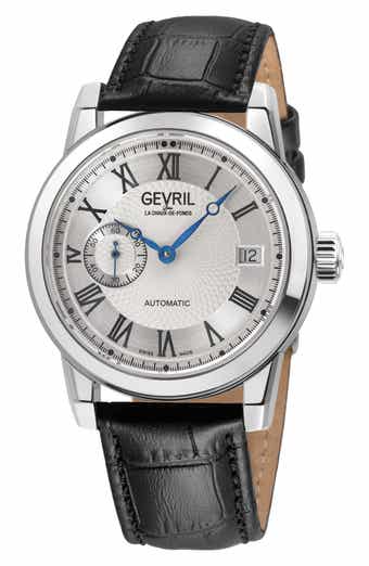 GEVRIL Madison Croc Embossed Leather Strap Watch, 39mm