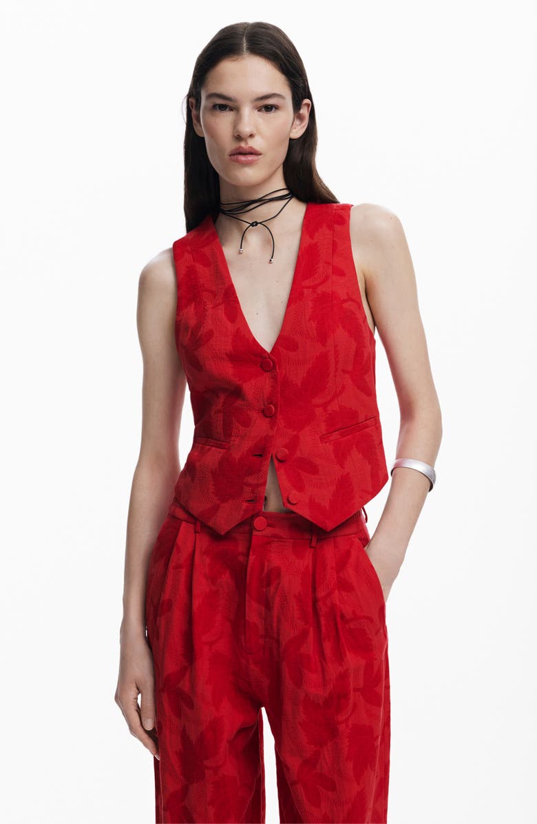 Desigual Floral Print Wide Leg Pants, Alternate, color, Bright Red