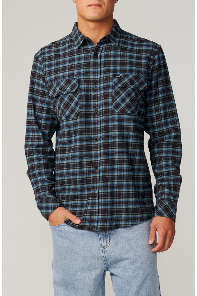 Check Cotton Button-Up Shirt, Main, color, WASHED BLACK