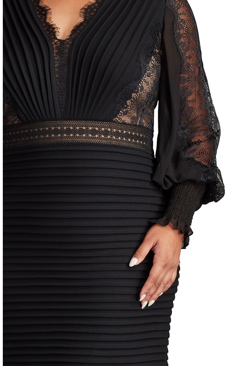 Lace Detail Long Sleeve Cocktail Dress, Alternate, color, BLACK