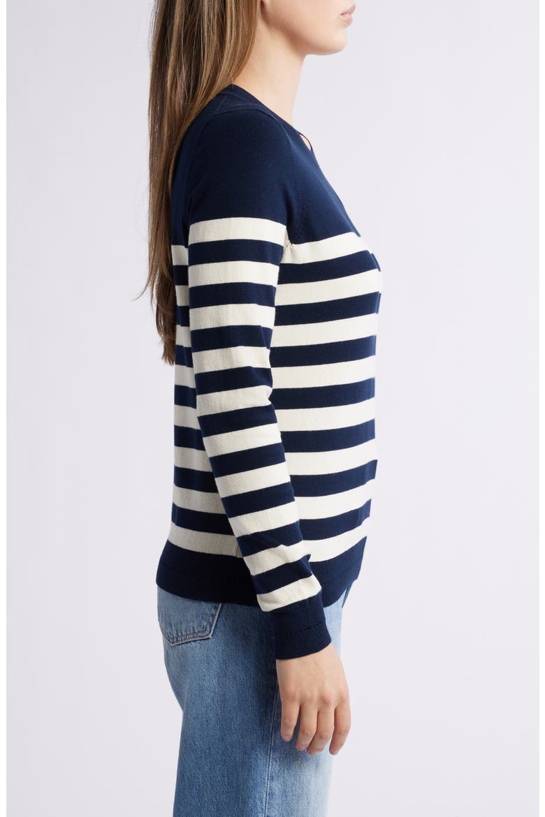 Catriona Stripe Cotton Blend Sweater, Alternate, color, NAVY/ IVORY