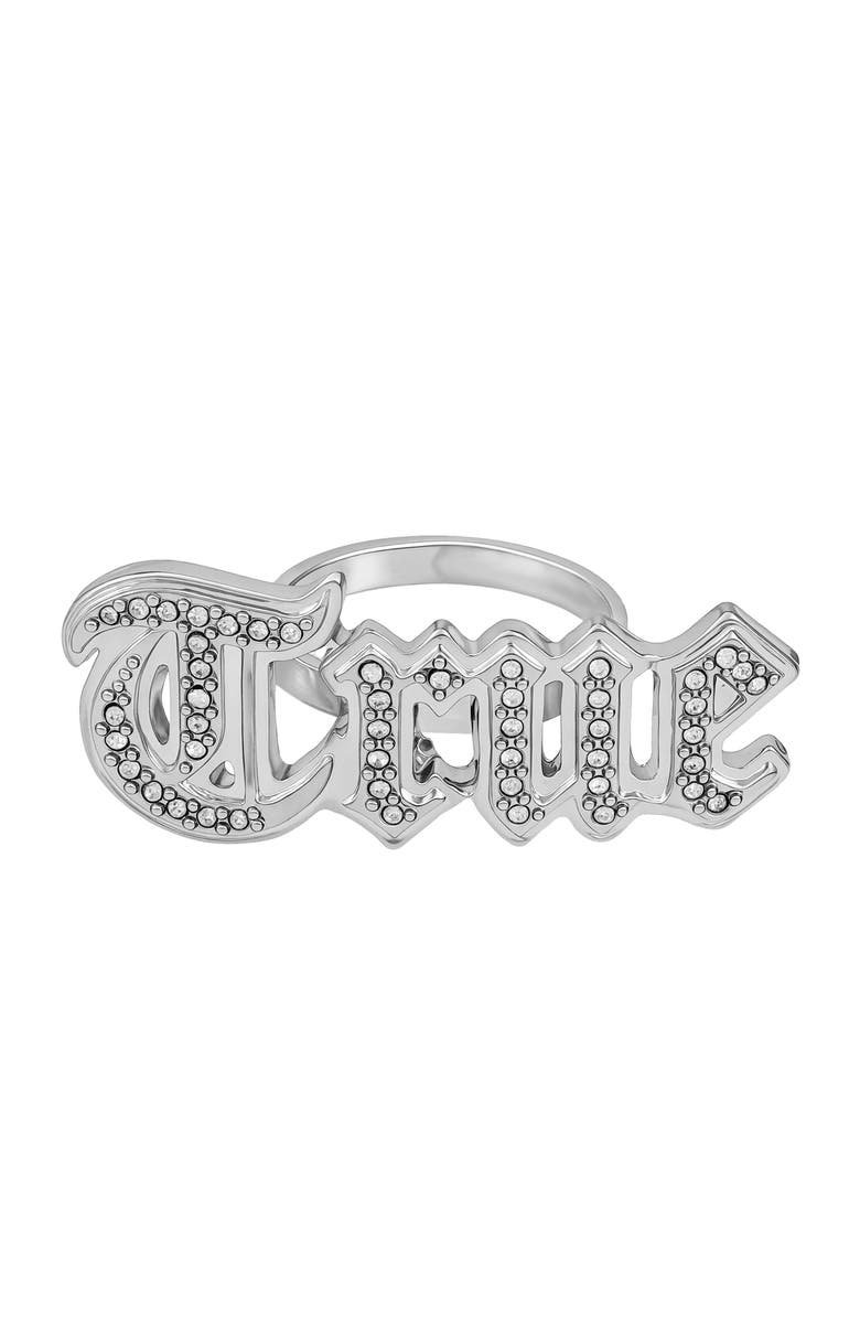 True Religion "True" statement ring, Main, color, Silvertone