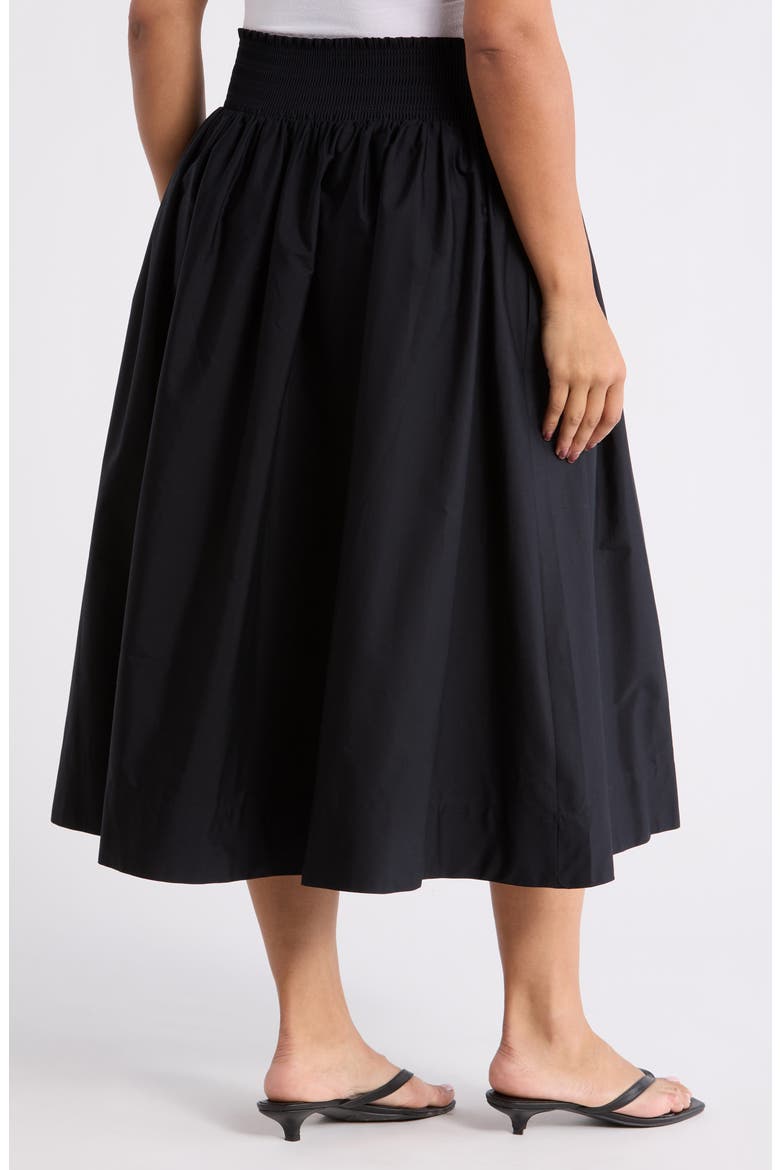 Smocked Waist Pleated Midi Skirt, Alternate, color, BLACK