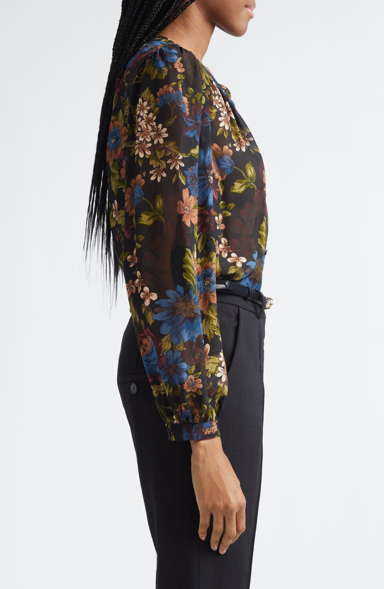 Veronica Beard Ashlynn Floral Pintuck Silk Top, Alternate, color, Black Multi