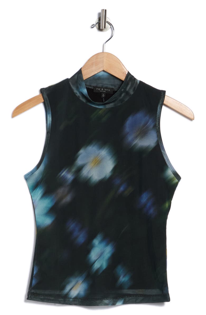 rag & bone Aliyah Mock Neck Sleeveless Mesh Top, Alternate, color, Blue Multi