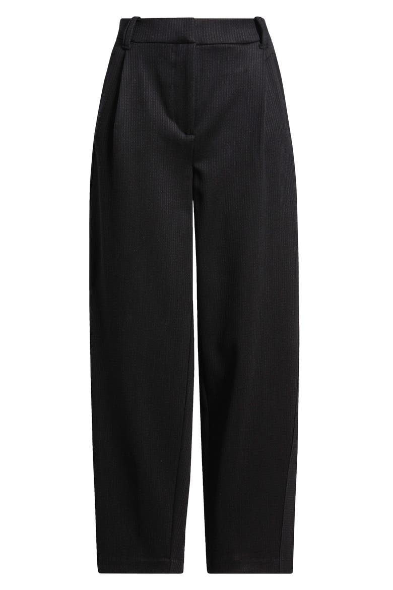 Skyrise Pleated Pinstripe Relaxed Barrel Leg Ankle Trousers, Alternate, color, BLACK