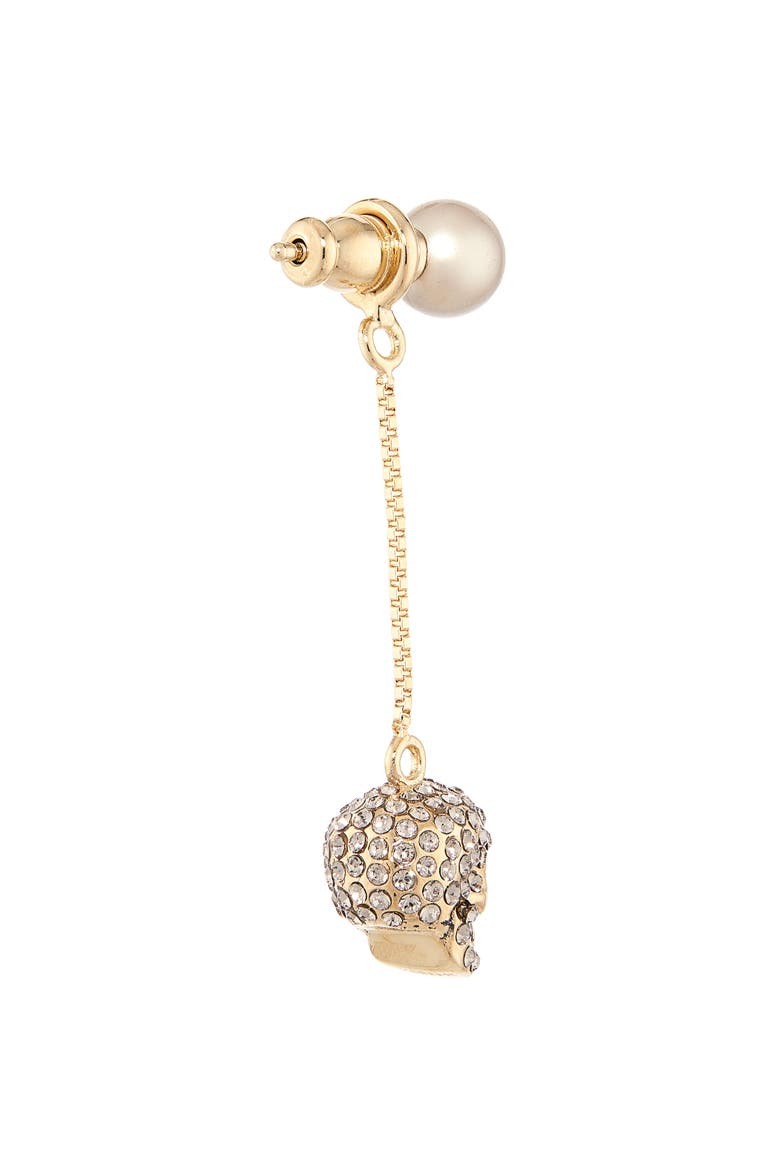 Alexander McQueen Pavé Skull Drop Earrings, Alternate, color, COFFEE