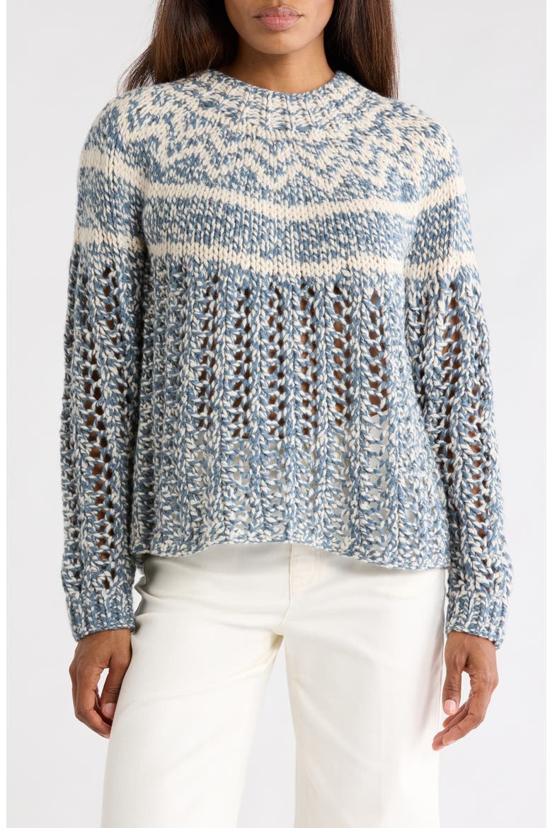 Chevron Felted Wool & Cashmere Knit Sweater, Main, color, ECRU HEATHER/ DEEP FROST