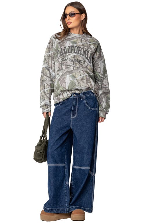Edikted Cali Baby Camo Sweatshirt In Olive