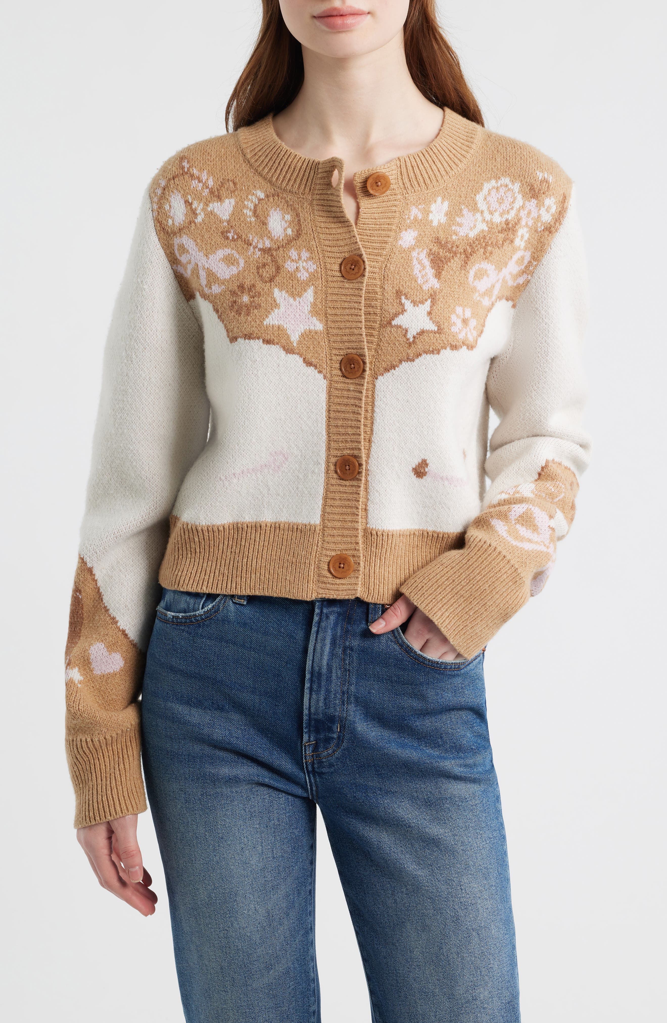 Leyah Jacquard Detail Wool Blend Cardigan (Women) | Nordstrom