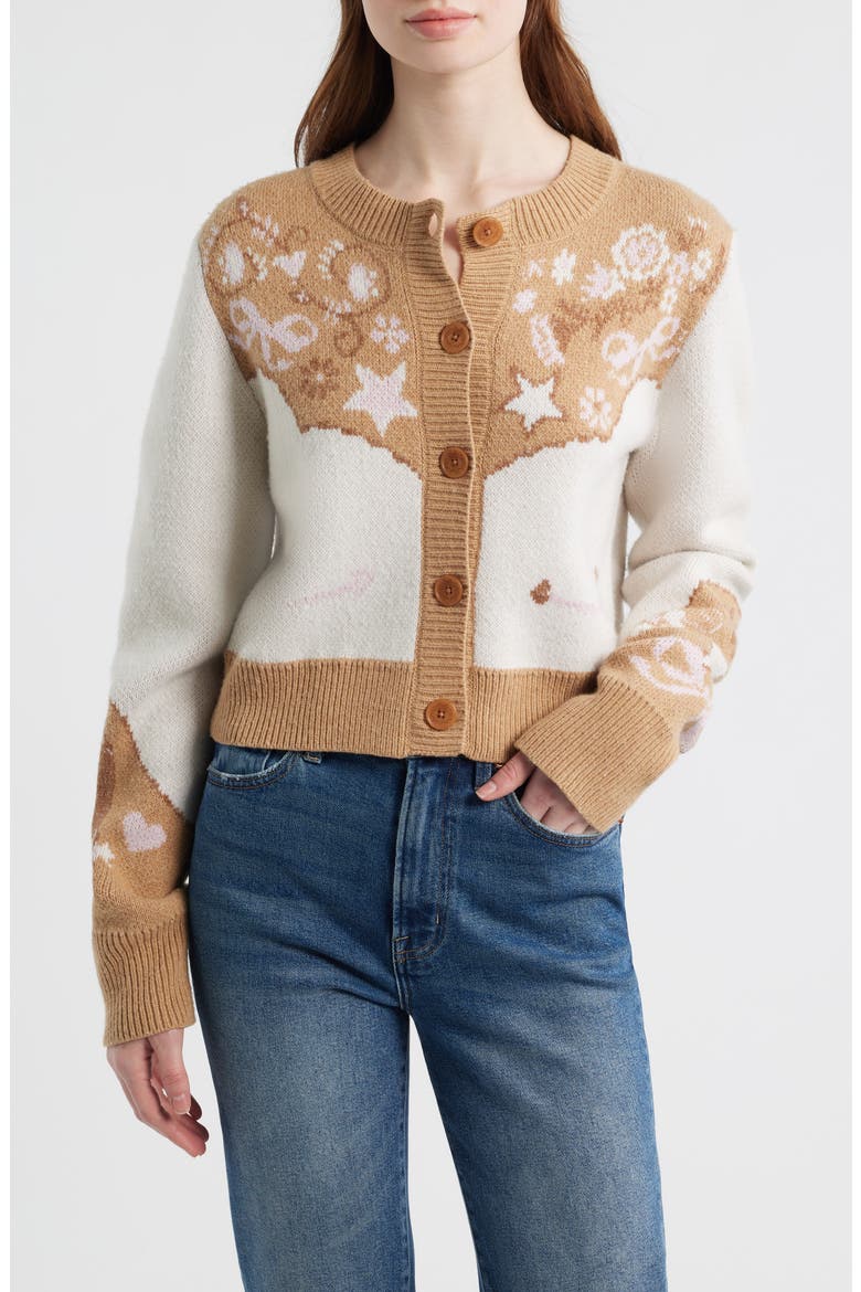 Leyah Jacquard Detail Wool Blend Cardigan, Main, color, PRAIRIE SAND