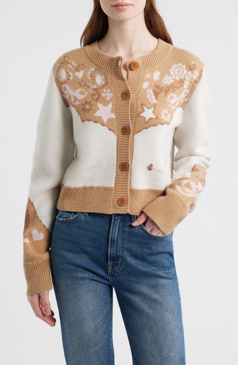 Leyah Jacquard Detail Wool Blend Cardigan