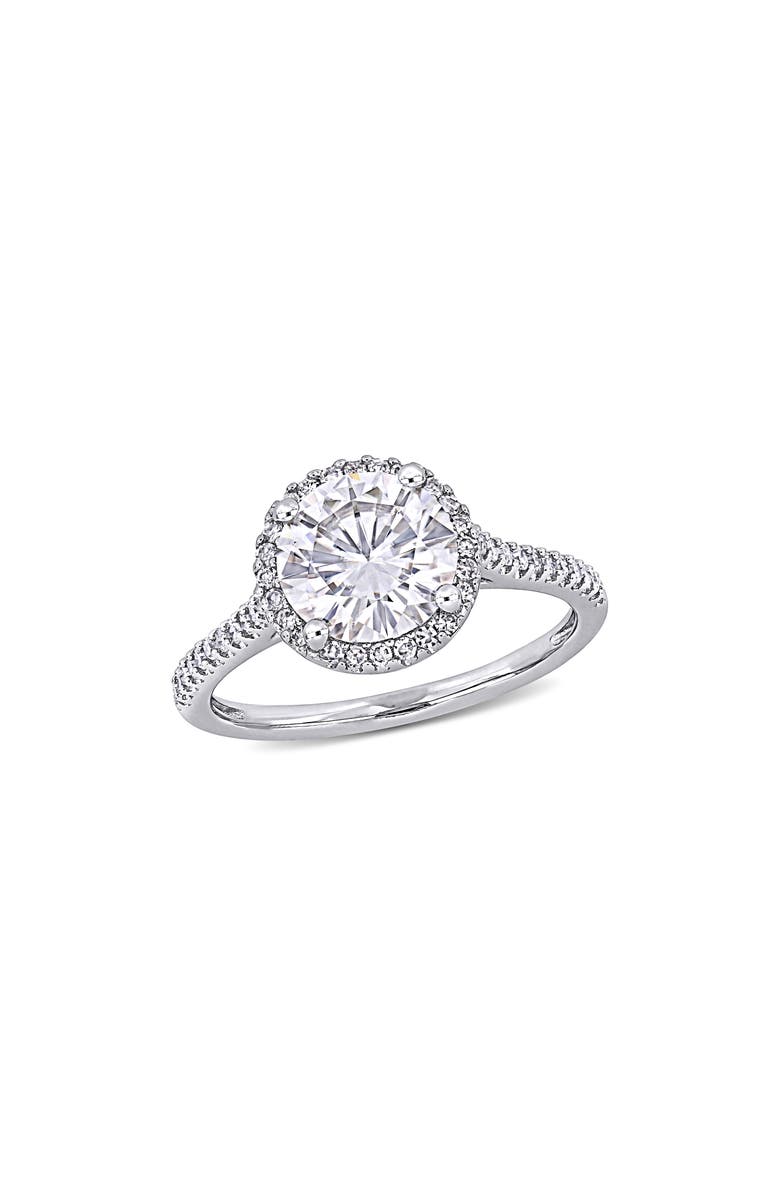 DELMAR 14K White Gold Lab Created Moissanite & Diamond Halo Ring - 0.23ct., Main, color, White