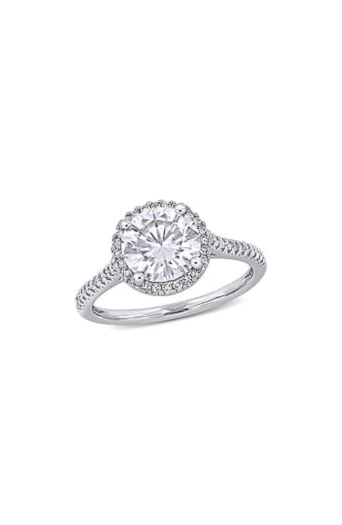 14K White Gold Lab Created Moissanite & Diamond Halo Ring - 0.23ct.