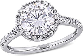 14K White Gold Lab Created Moissanite & Diamond Halo Ring - 0.23ct.