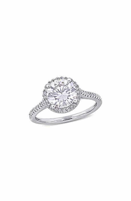 DELMAR 14K White Gold Lab Created Moissanite & Diamond Halo Ring - 0.23ct.
