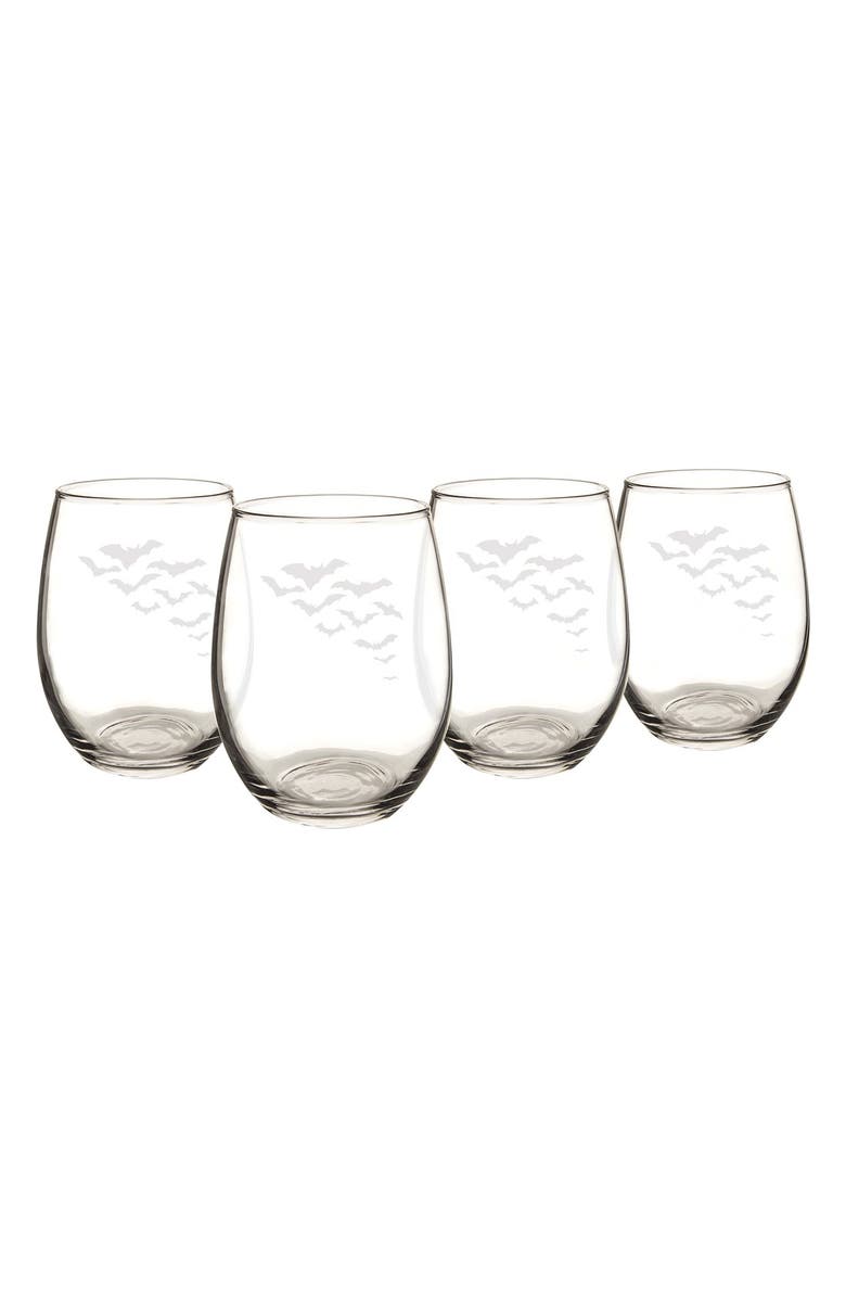 Cathy's Concepts Colony of Bats Set of 4 Stemless Wine Glasses, Alternate, color, 