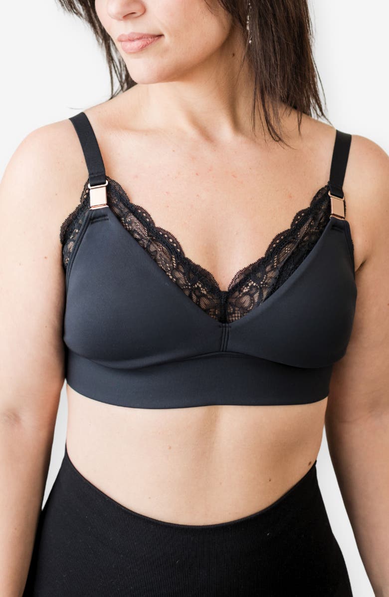 Davin & Adley Ella Maternity & Nursing Lace Bralette - fits sizes 30B-46E, Main, color, Black
