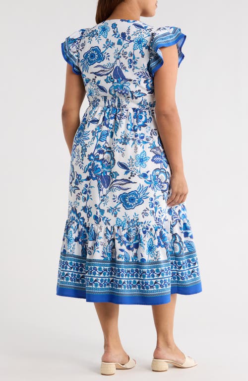Sugarlips Salema Floral Print Midi Dress In Blue