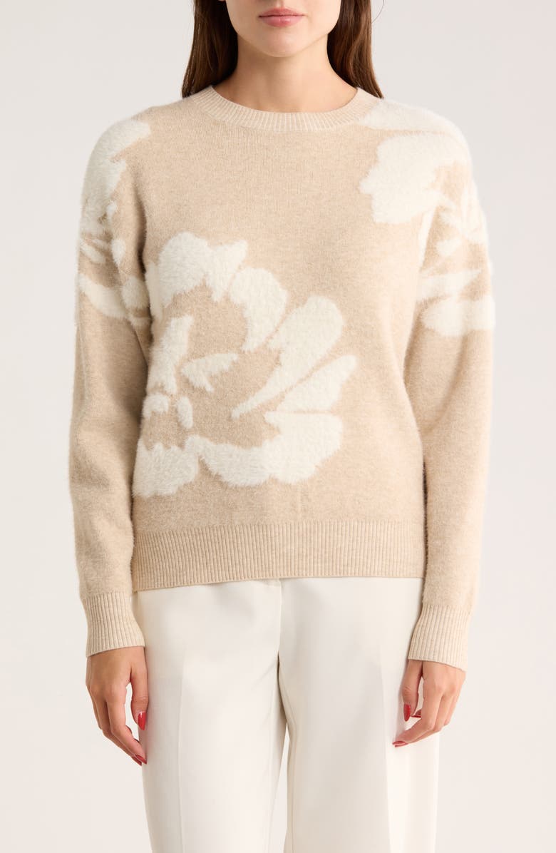 Gemma + Jane Floral Jacquard Crewneck Sweater, Main, color, Beige/ Ivory
