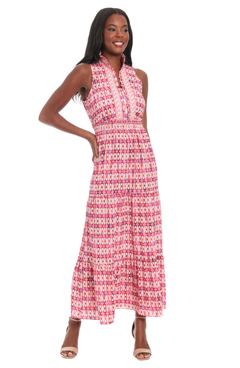 London Times Ruffle Sleeveless Bubble Crepe Maxi Dress, Alternate, color,